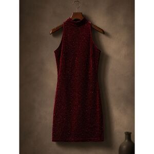 Windsor Burgundy Velvet Sparkle Bodycon Mini Dress Size Small